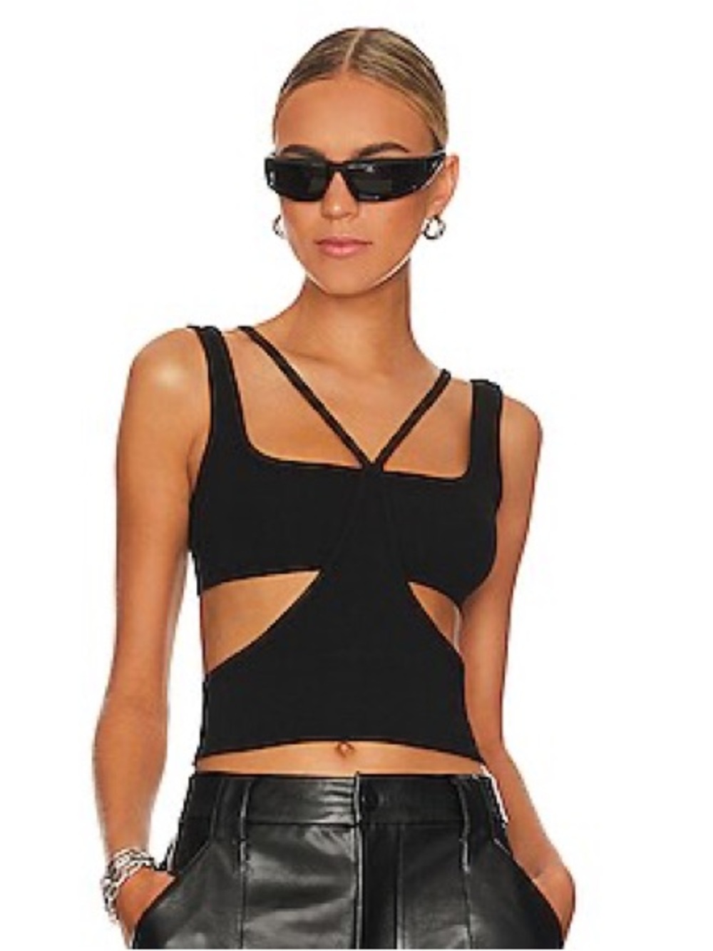 REVOLVE “WeWoreWhat” Cut Out Strap Crop Top Black- LARGE 🖤